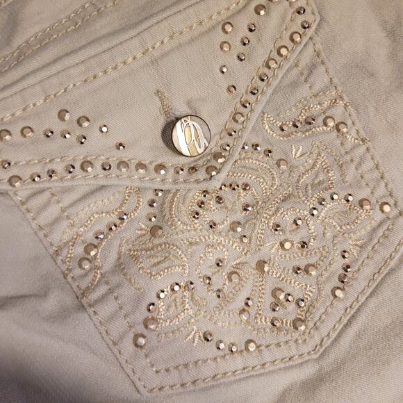 Nine West Sz 14 Marilyn Medallion Jeans Bling Pockets Beige Straight Leg Retro - Picture 8 of 10